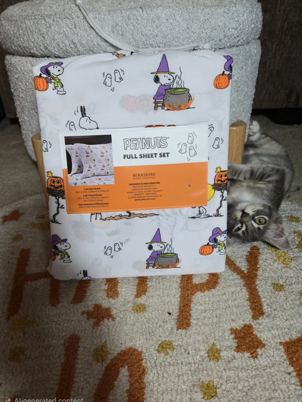 Peanuts Halloween Full Sheet Set – 4-Piece Snoopy & Woodstock Haunted Toile NWT